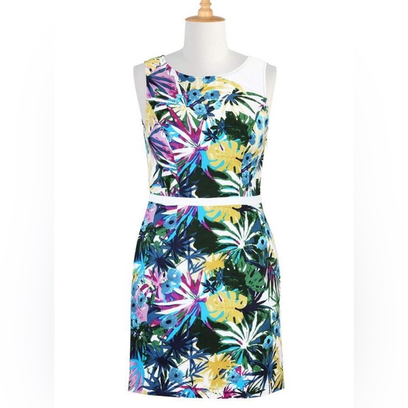 eShakti Tropical Floral Cap Sleeve Sheath Dress - Picture 1 of 16